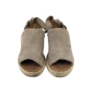 Toms Womens Espadrille Wedge Sandals Gray Suede Peep Toe Size 6
